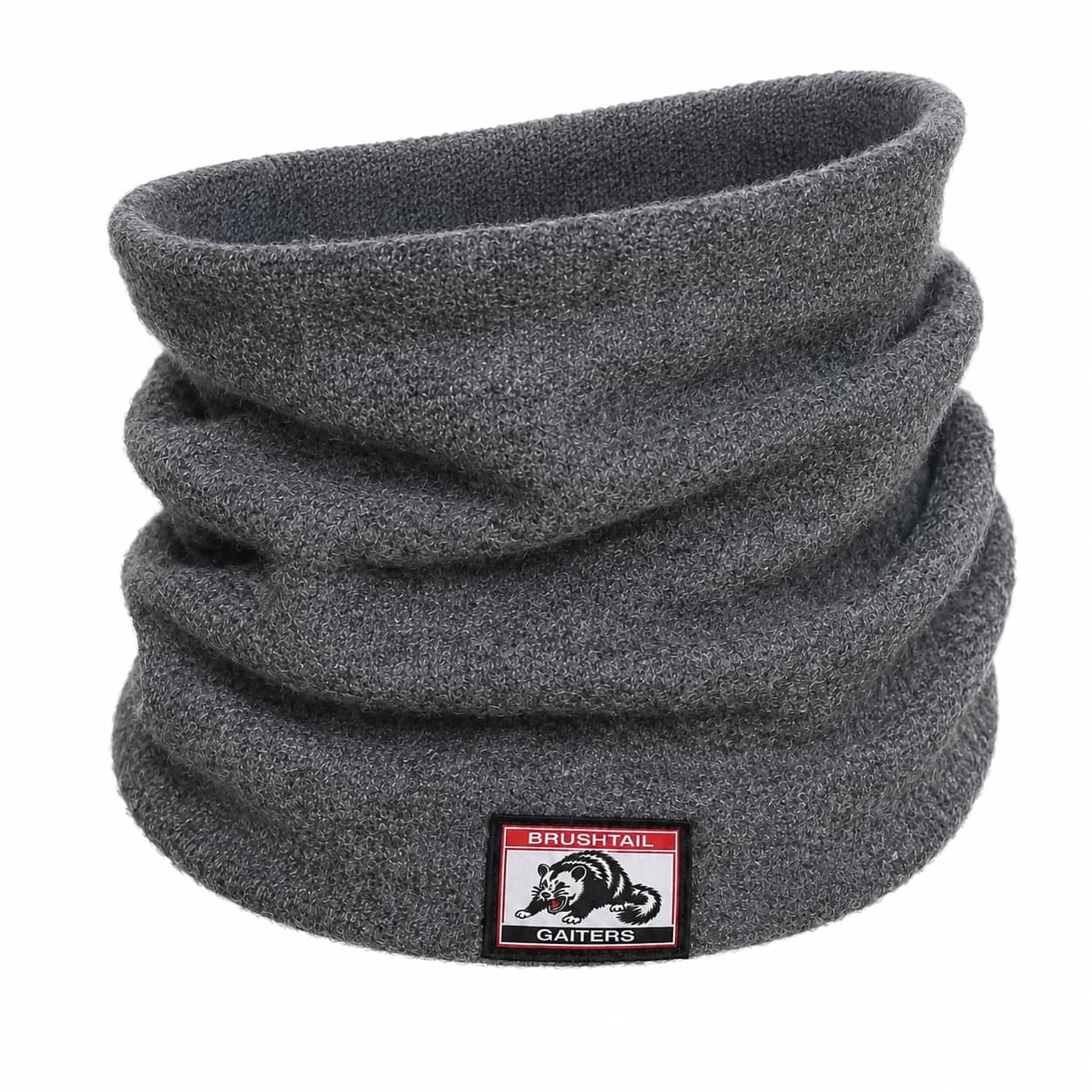 Brushtail Neck Gaiter i kolgrå, stående produktfoto.