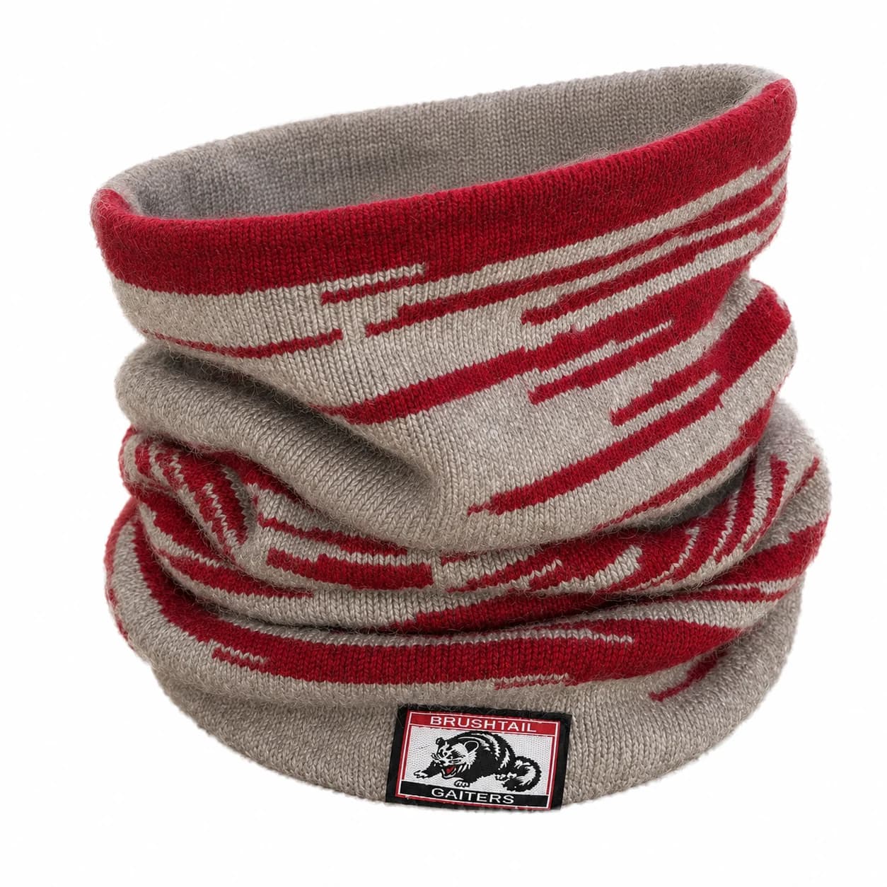 Brushtail Neck Gaiter i rost och sand, stående produktfoto.